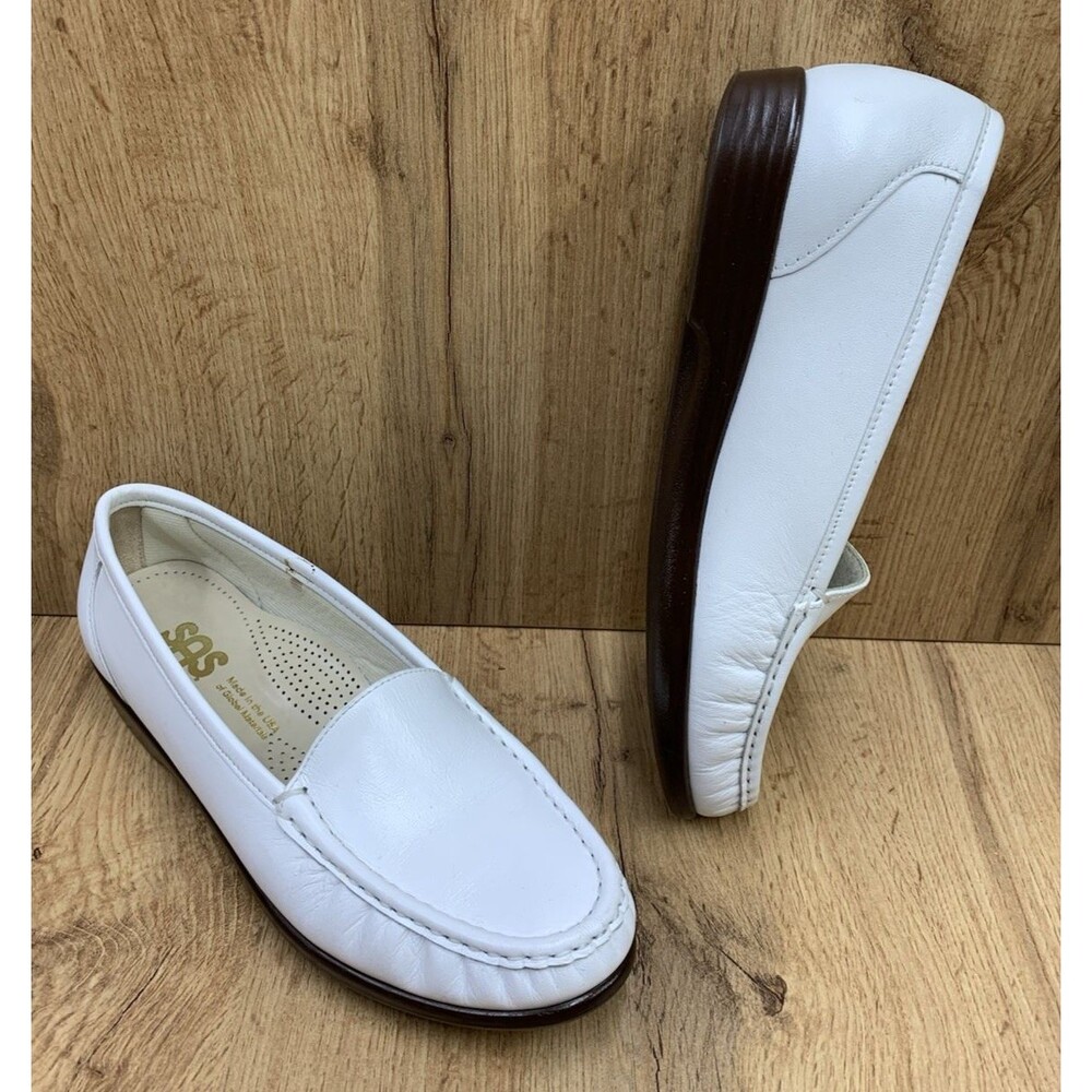 SAS Womens 8.5M White Leather Comfort Loafers Slip On Shoes USA
